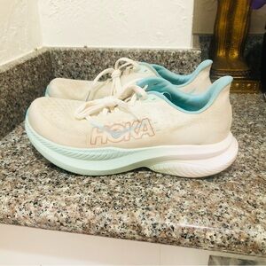 Hoka One One Women's Cream and Aqua Athletic Shoes